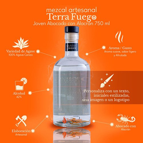 Mezcal Joven Terrafuego Personalizable con Alacrán 750ml - Image 2
