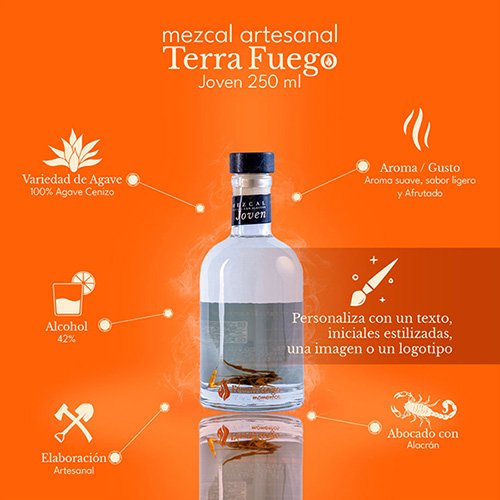 Mezcal Joven Terrafuego Personalizable con Alacrán 250ml - Image 2